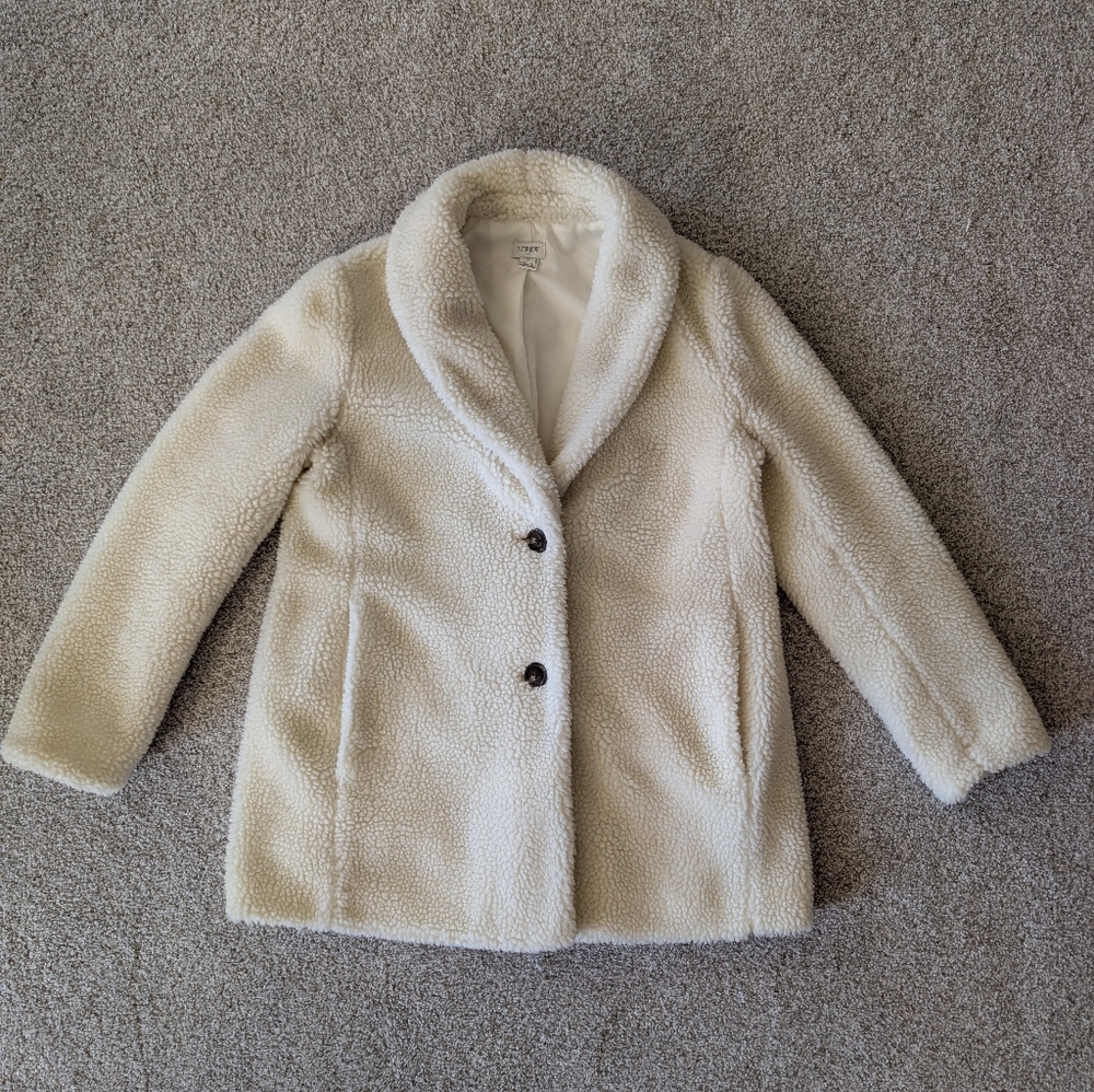 J.Crew Cream Sherpa Teddy Coat Jacket - Small
